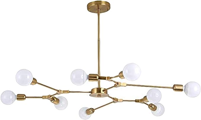 9-Holder Mid-Century Brass Sputnik Chandelier