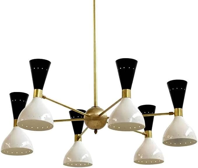 6-Light Stilnovo Style Chandelier Polished Brass
